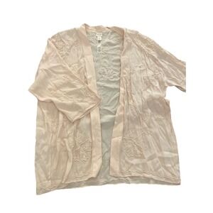 Chicos‎ 2 Travelers Kimono Women's Large Embroidered Open Front Artsy Peach